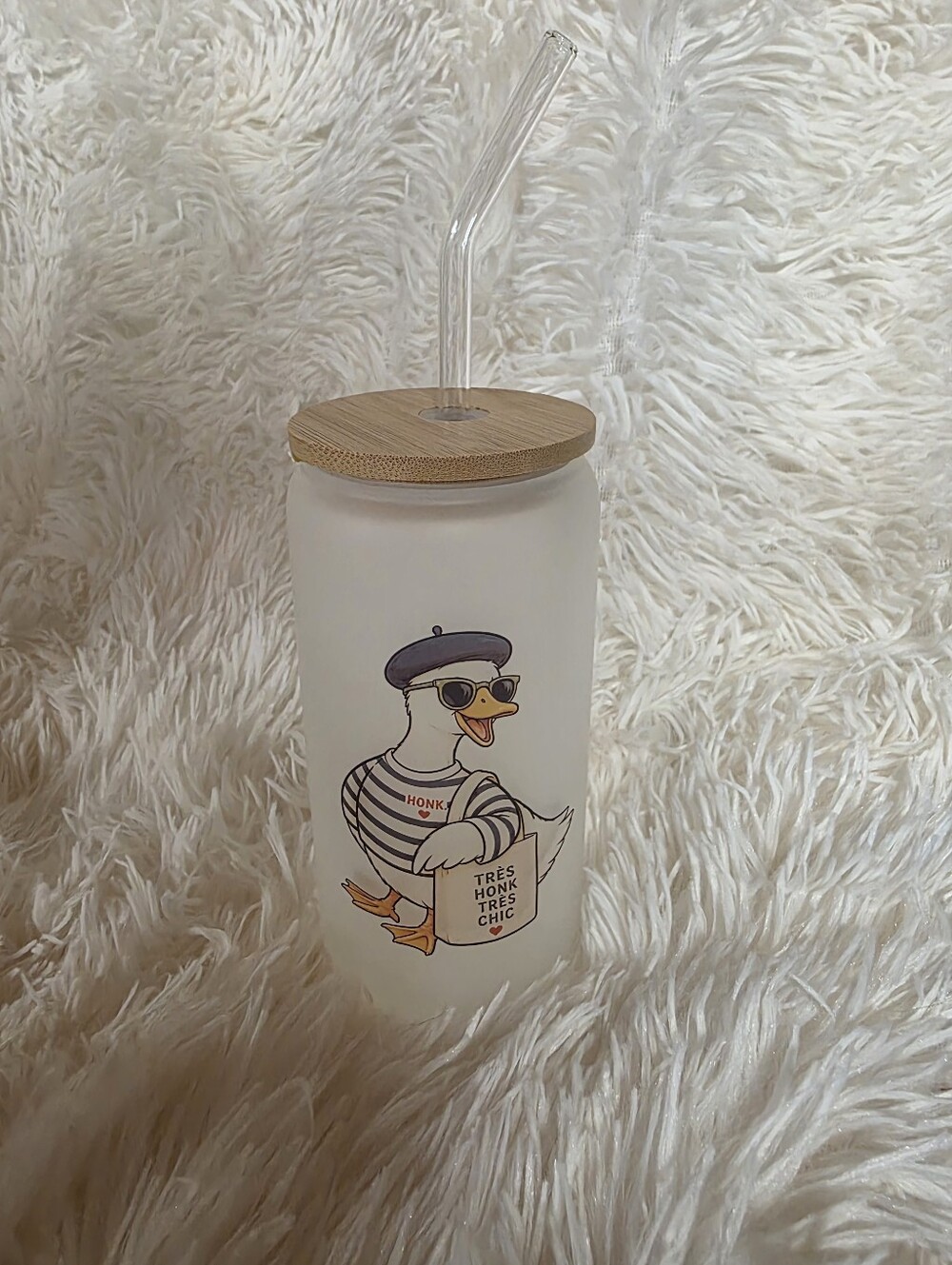 Glass PorchaGeese Straw Bottle with Bamboo Lid - White - MERCH!!